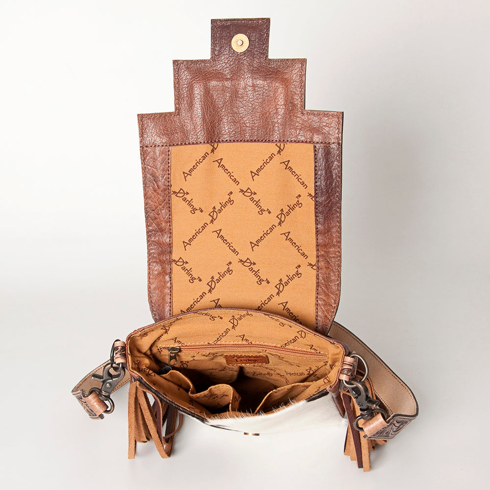 LC-ADBG856 Western Cowhide & Saddle Blanket Messenger Bag with Hand-Tooled Leather and Fringe American Darling