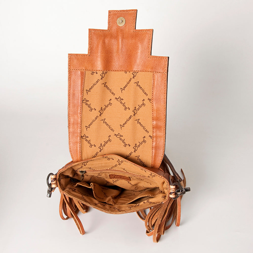 LC-ADBG856 Western Cowhide & Saddle Blanket Messenger Bag with Hand-Tooled Leather and Fringe American Darling