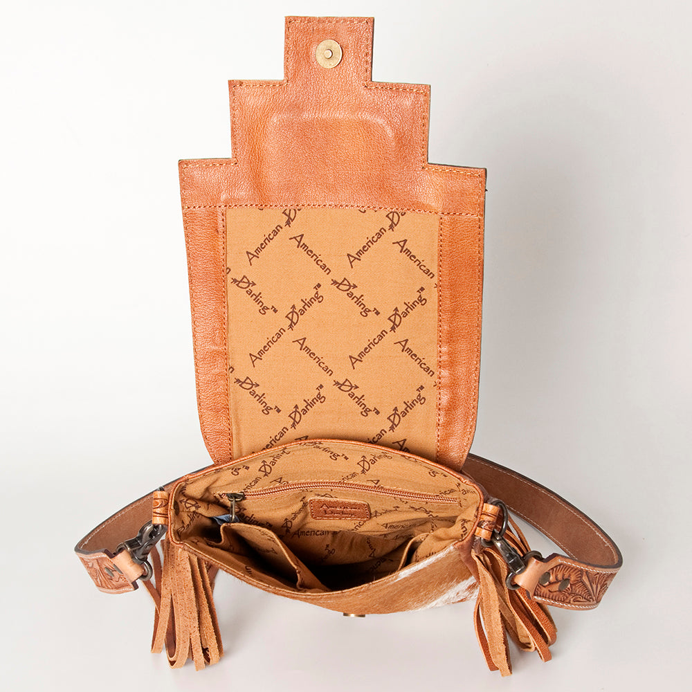 LC-ADBG856 Western Cowhide & Saddle Blanket Messenger Bag with Hand-Tooled Leather and Fringe American Darling