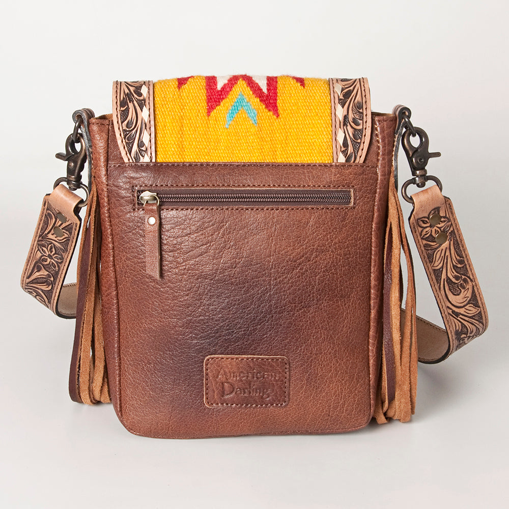 LC-ADBG856 Western Cowhide & Saddle Blanket Messenger Bag with Hand-Tooled Leather and Fringe American Darling