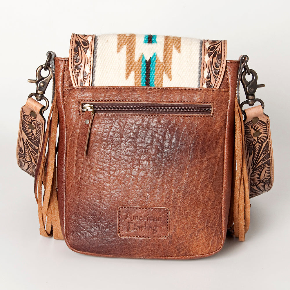 LC-ADBG856 Western Cowhide & Saddle Blanket Messenger Bag with Hand-Tooled Leather and Fringe American Darling