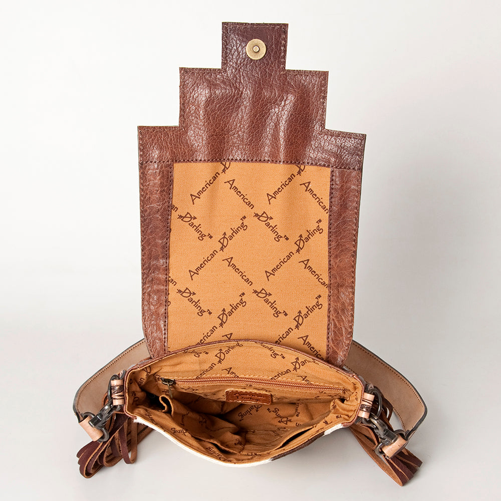 LC-ADBG856 Western Cowhide & Saddle Blanket Messenger Bag with Hand-Tooled Leather and Fringe American Darling