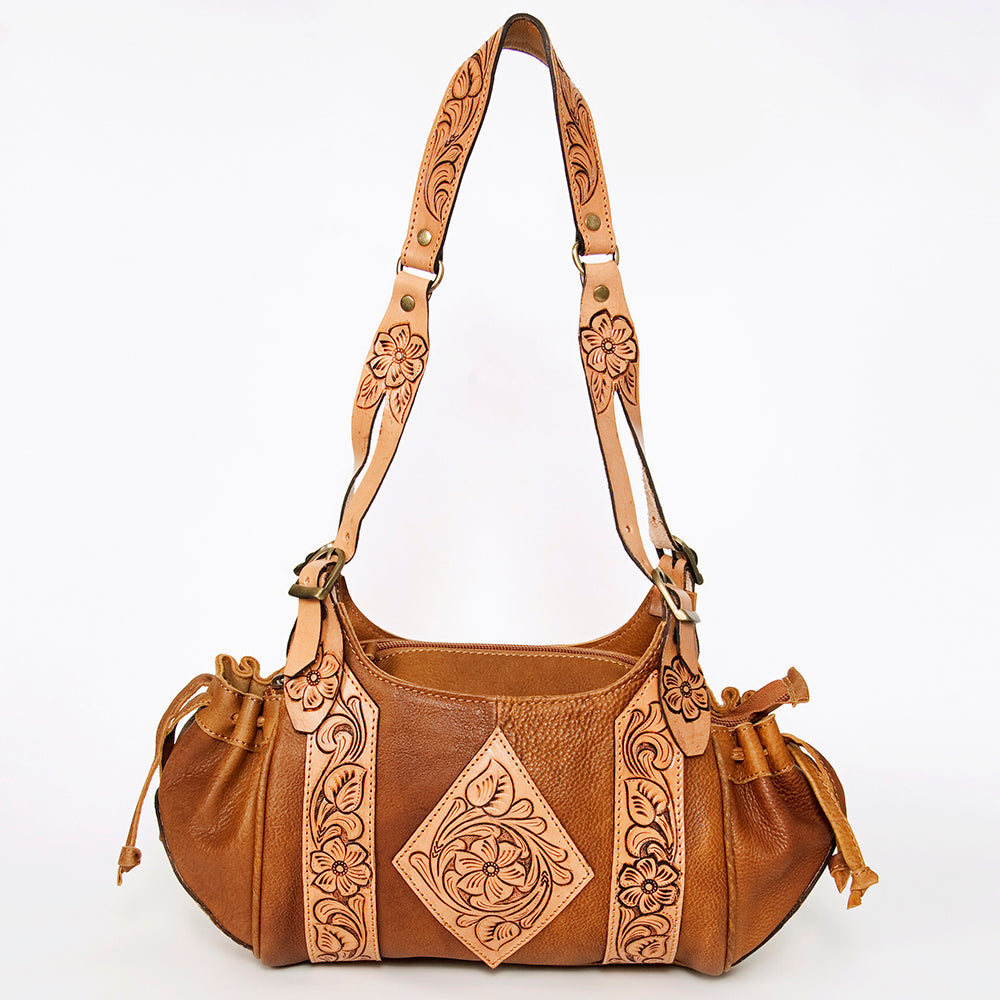 LC-ADBGA209D Hand-Tooled Leather Western Hobo Bag with Floral Diamond Design