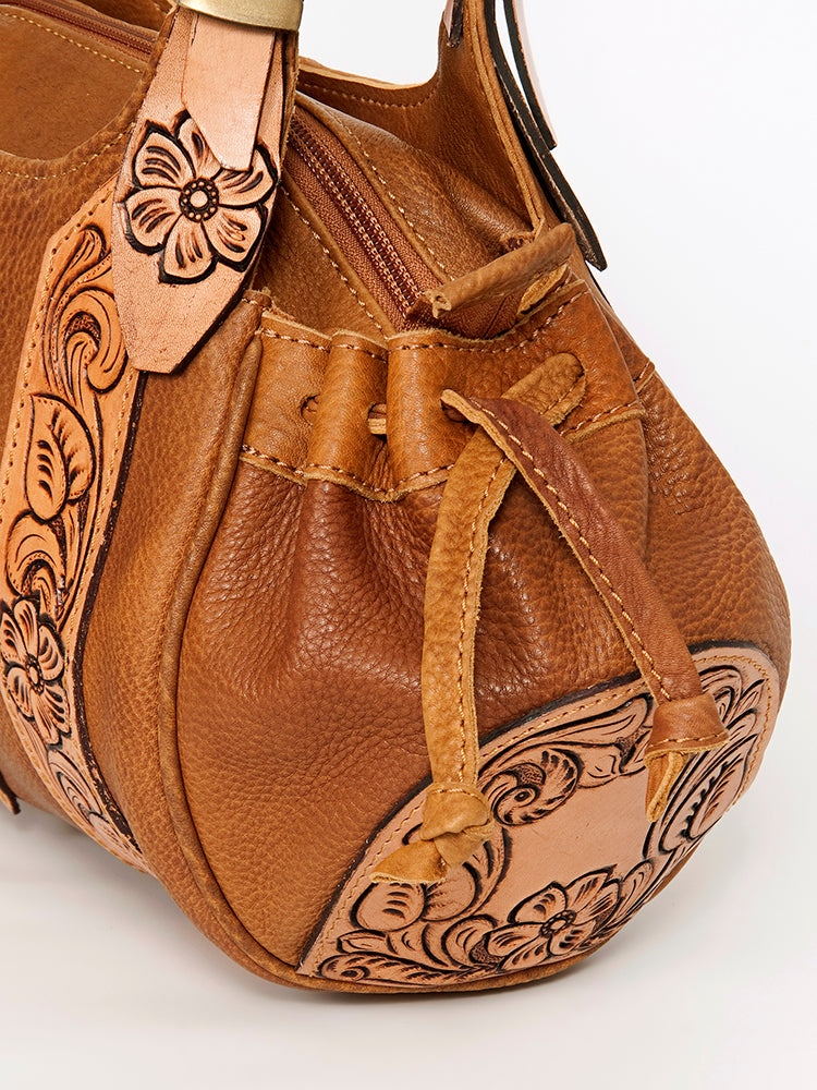 LC-ADBGA209D Hand-Tooled Leather Western Hobo Bag with Floral Diamond Design