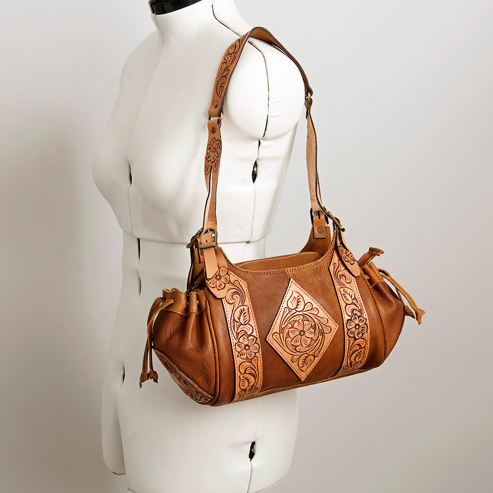 LC-ADBGA209D Hand-Tooled Leather Western Hobo Bag with Floral Diamond Design