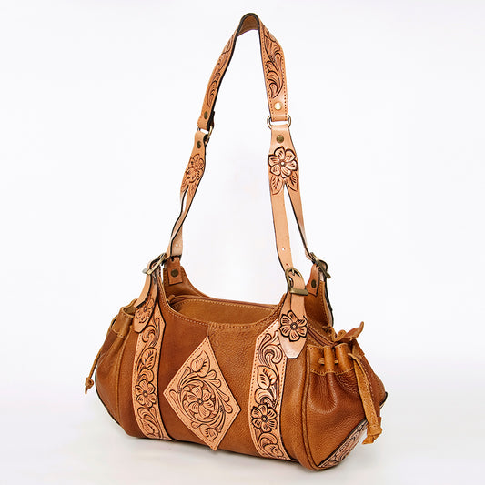 LC-ADBGA209D Hand-Tooled Leather Western Hobo Bag with Floral Diamond Design