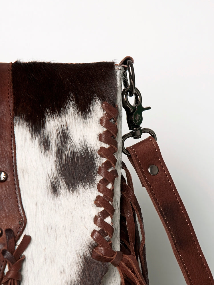 ADBGM253 Cowhide Leather Fringe Messenger Bag - Turquoise Concho & Studded Western Messenger