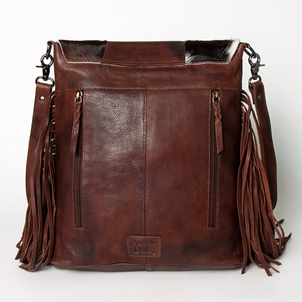 ADBGM253 Cowhide Leather Fringe Messenger Bag - Turquoise Concho & Studded Western Messenger