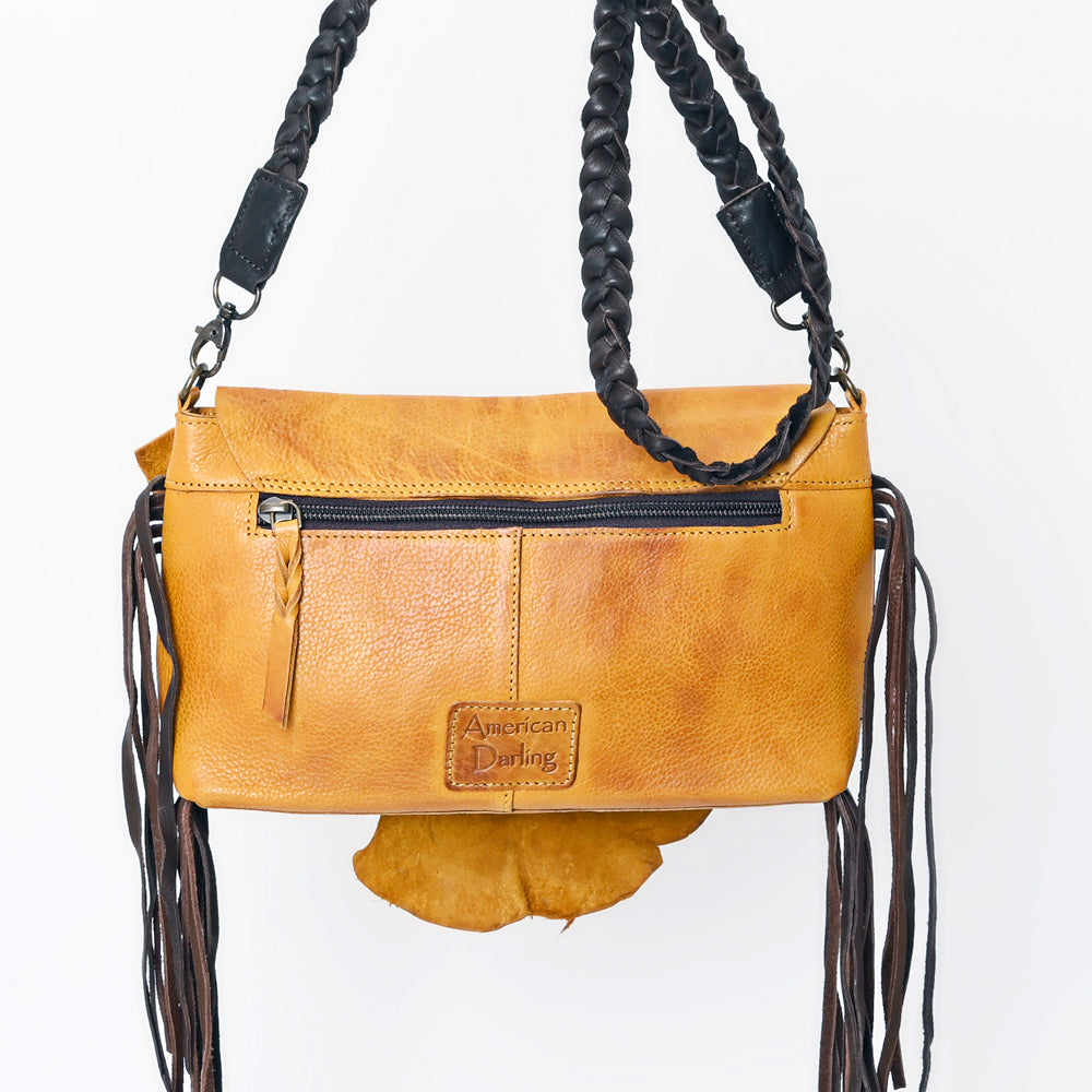 LC-ADBGM254 Raw-Edge Leather Western Crossbody Bag - Fringe Saddle Purse with Horn Toggle & Braided Strap