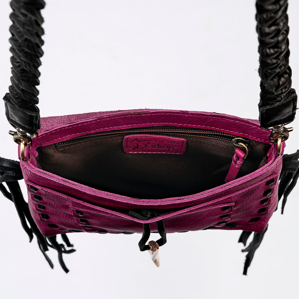 ADBGM255 Leather Western Crossbody Bag - Fringe Purse with Horn Toggle & Braided Strap