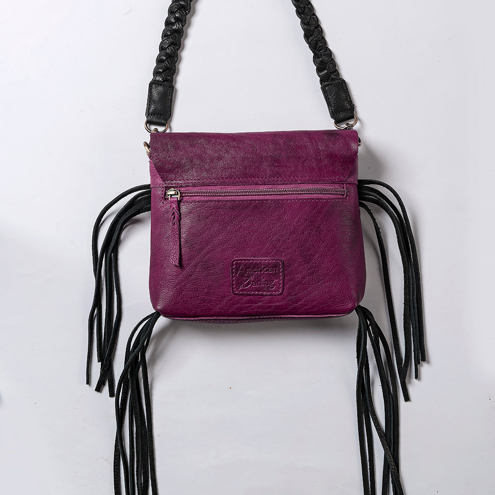 ADBGM255 Leather Western Crossbody Bag - Fringe Purse with Horn Toggle & Braided Strap