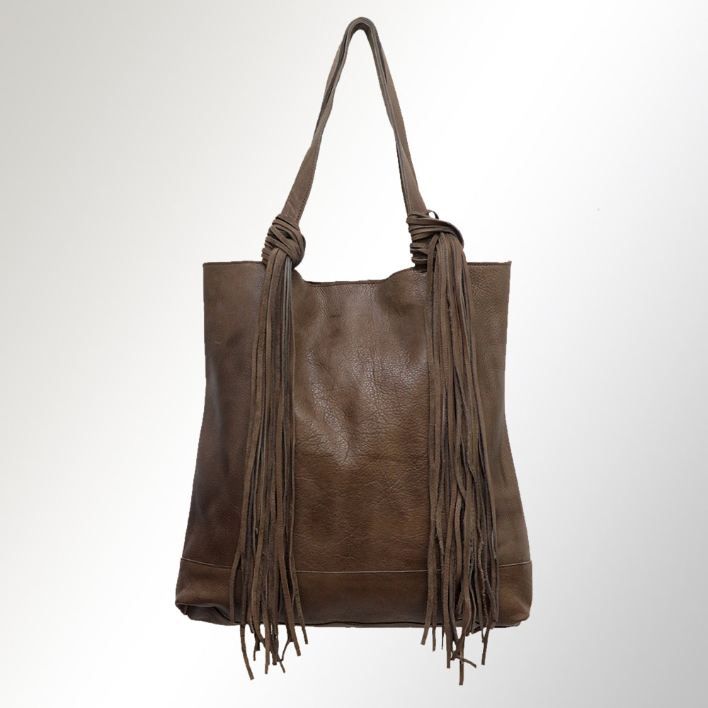 ADBGM119 Genuine Leather Fringe Tote - Western Knotted Strap Shoulder Bag
