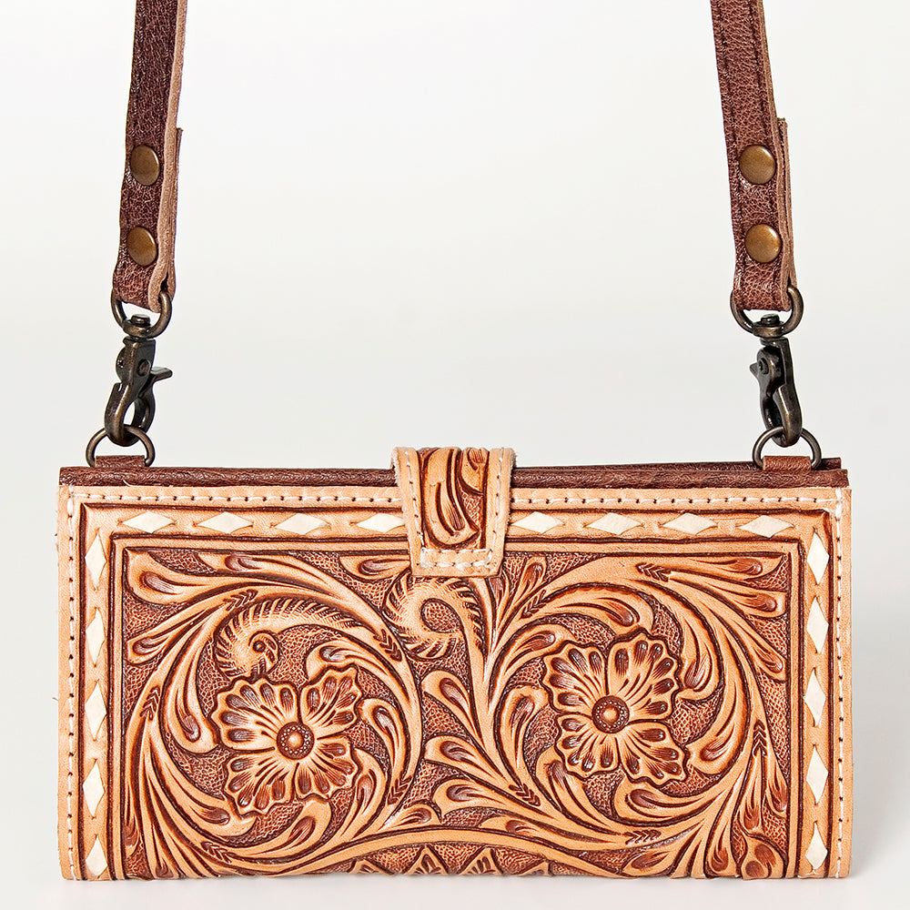 LC-ADBG832 Tooled Leather Western Crossbody Wallet Floral Cowgirl Purse with Strap
