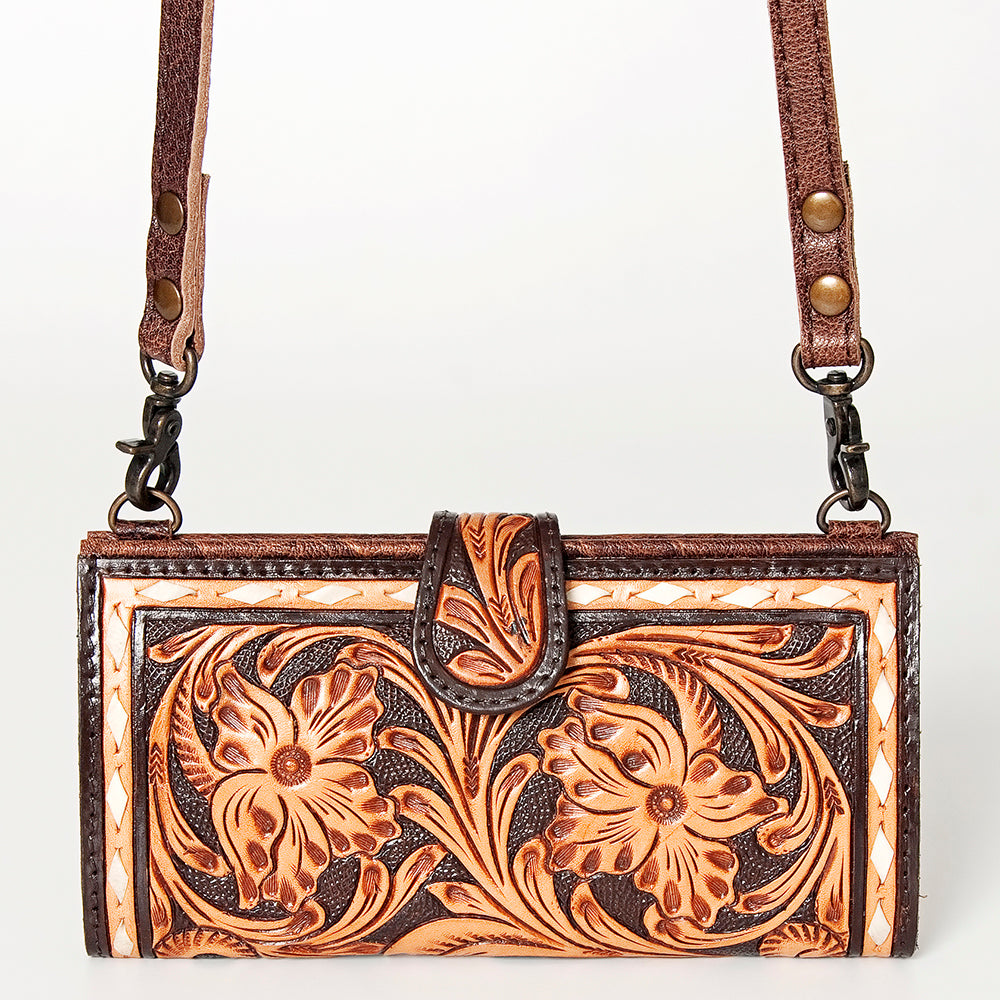 LC-ADBG832 Tooled Leather Western Crossbody Wallet Floral Cowgirl Purse with Strap
