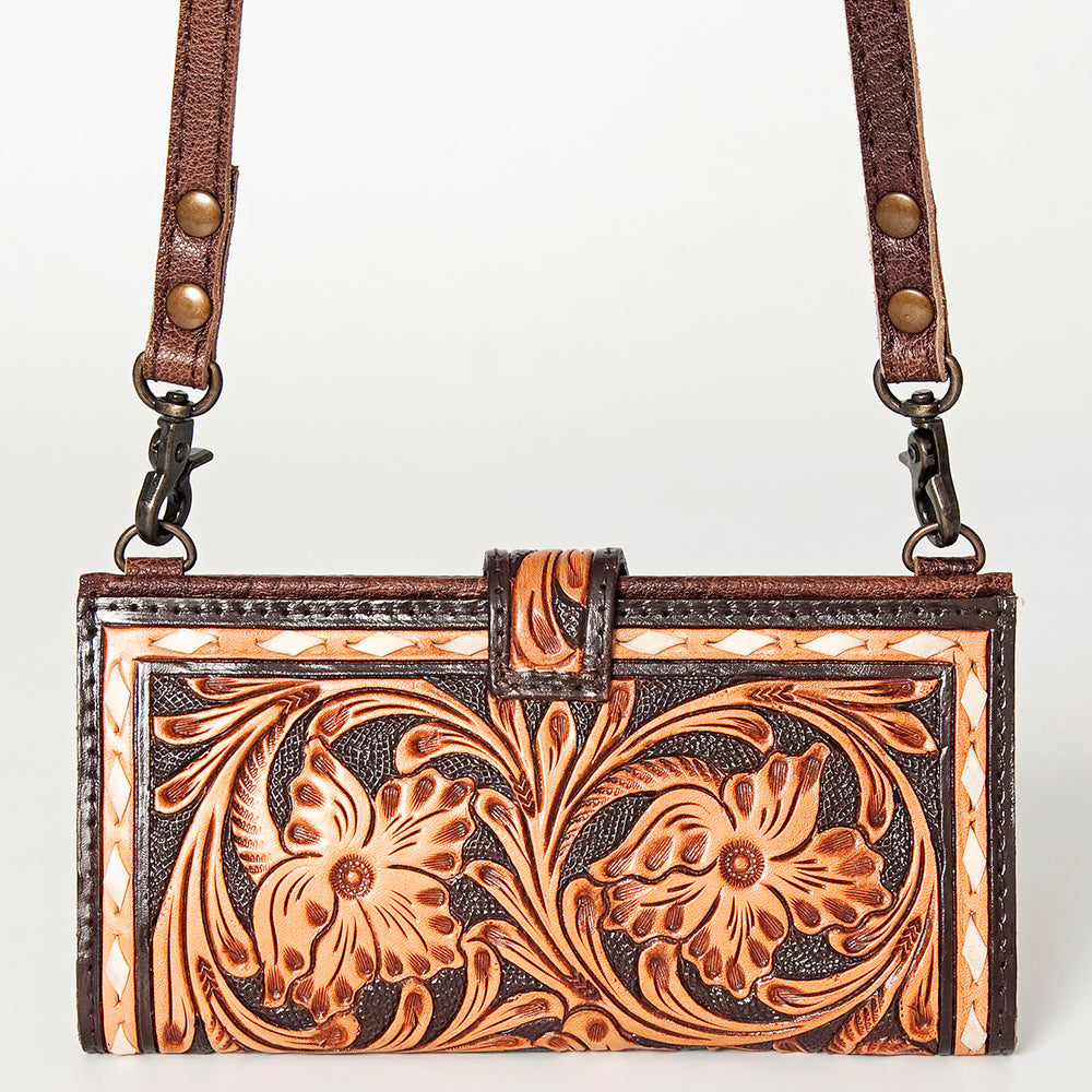 LC-ADBG832 Tooled Leather Western Crossbody Wallet Floral Cowgirl Purse with Strap