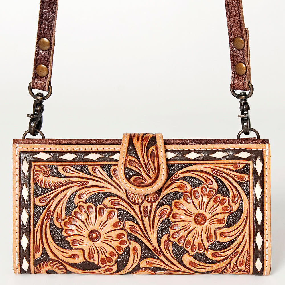 LC-ADBG832 Tooled Leather Western Crossbody Wallet Floral Cowgirl Purse with Strap