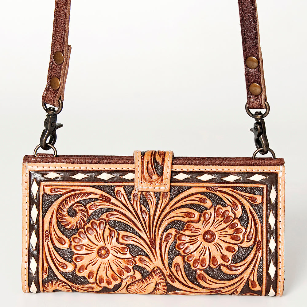 LC-ADBG832 Tooled Leather Western Crossbody Wallet Floral Cowgirl Purse with Strap
