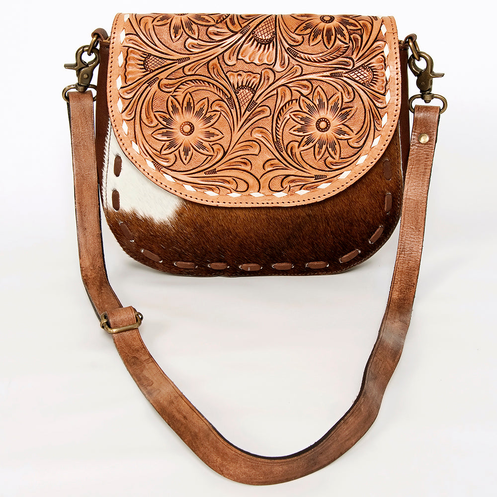LC-ADBGA211 American Darling Messenger Bag-Floral Hand Tooled Leather & Hair-On Hide