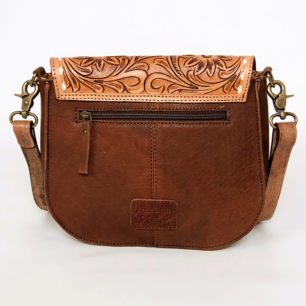 LC-ADBGA211 American Darling Messenger Bag-Floral Hand Tooled Leather & Hair-On Hide