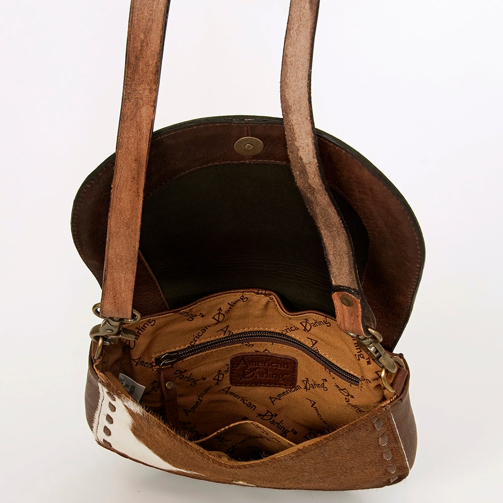LC-ADBGA211 American Darling Messenger Bag-Floral Hand Tooled Leather & Hair-On Hide