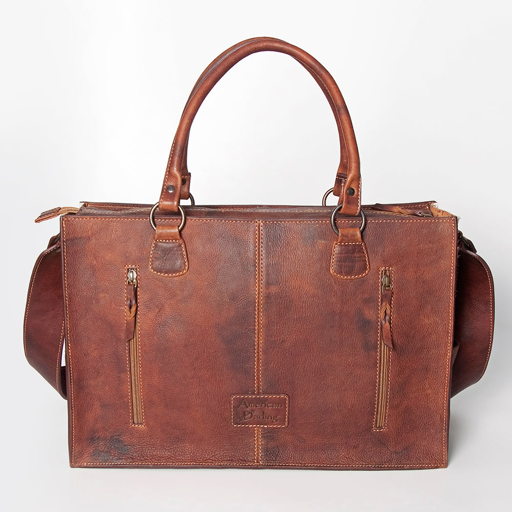 LC-ADBGZ200E Cowhide & Hand-Painted Sunflower Tooled Leather Tote - Western Shoulder Bag with Strap