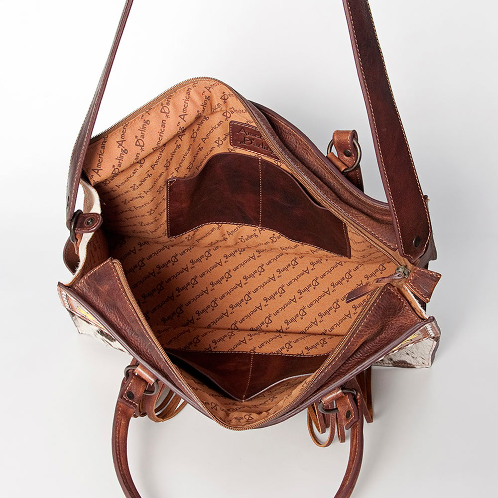 LC-ADBGZ200E Cowhide & Hand-Painted Sunflower Tooled Leather Tote - Western Shoulder Bag with Strap