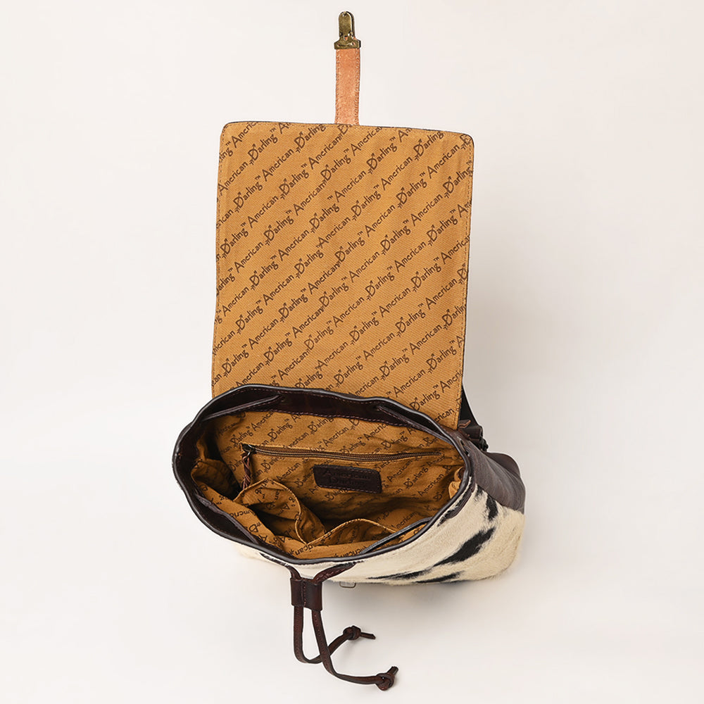 LC-ADBGZ101A Thunderbird Tooled Leather Cowhide Backpack - Hand-Painted Western Turquoise Travel Bag