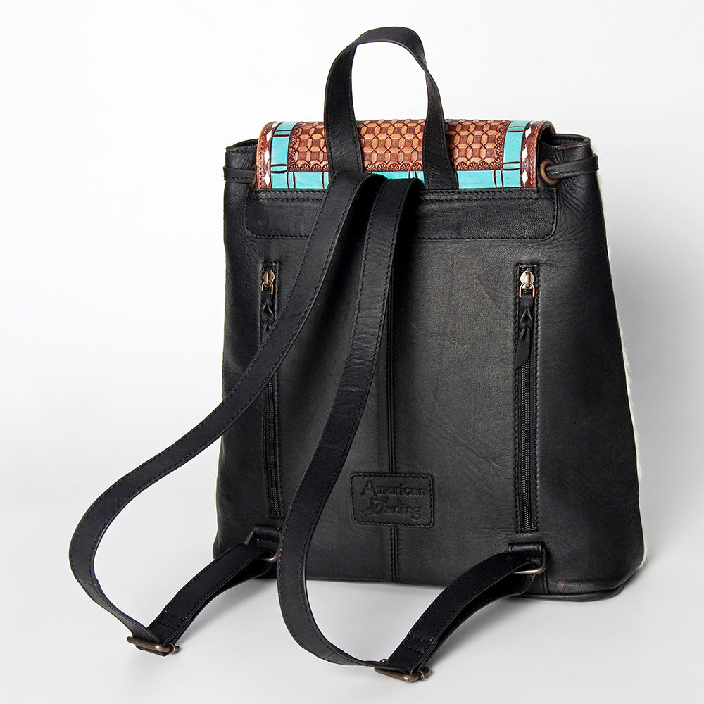 LC-ADBGZ101B Cowhide Backpack with Hand-Painted Sunflower Tooled Flap - Western Floral Bag