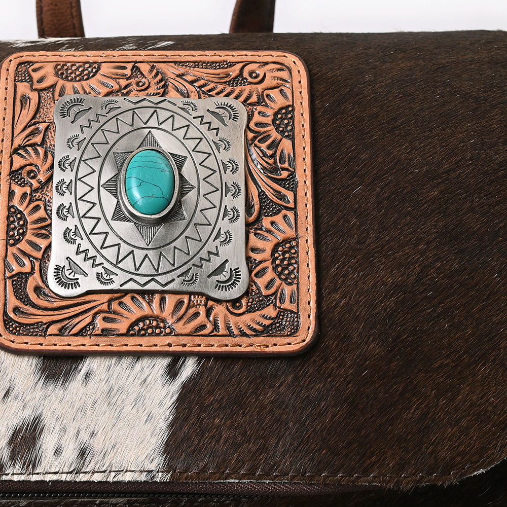 ADBG860 Western Cowhide Leather Backpack with Hand-Tooled Floral Accents & Turquoise Stone Becca by American Darling