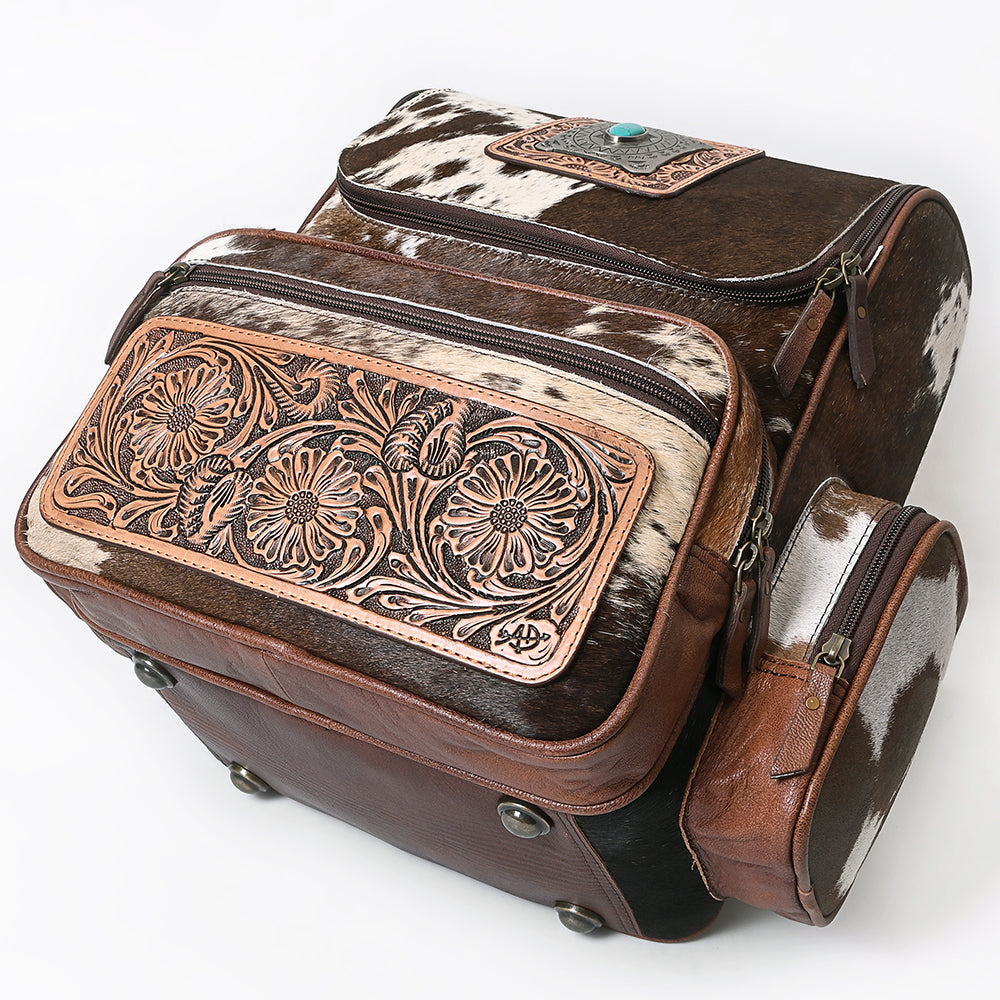 ADBG860 Western Cowhide Leather Backpack with Hand-Tooled Floral Accents & Turquoise Stone Becca by American Darling