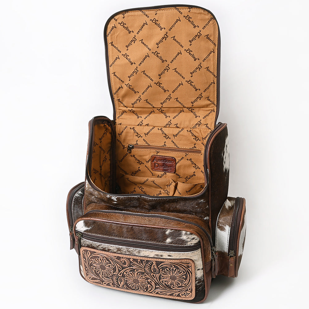 ADBG860 Western Cowhide Leather Backpack with Hand-Tooled Floral Accents & Turquoise Stone Becca by American Darling