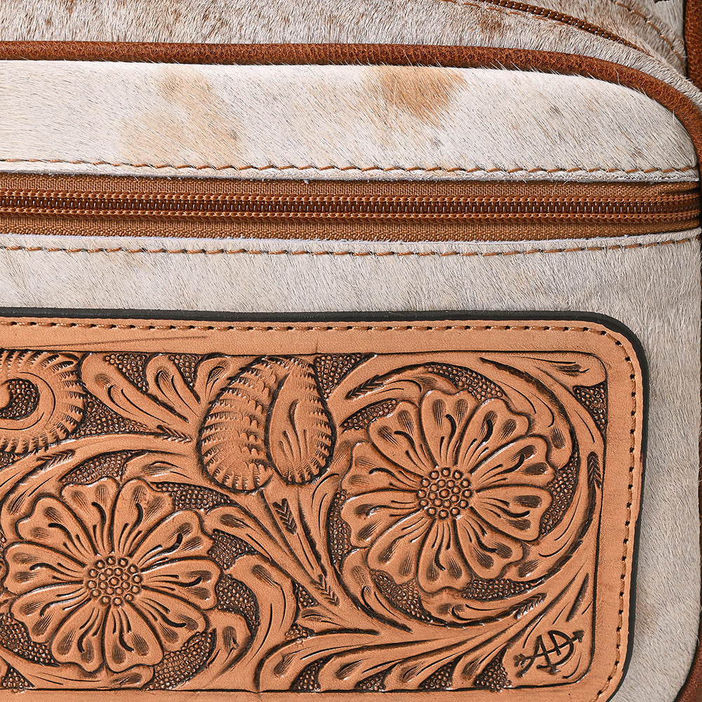 ADBG860 Western Cowhide Leather Backpack with Hand-Tooled Floral Accents & Turquoise Stone Becca by American Darling