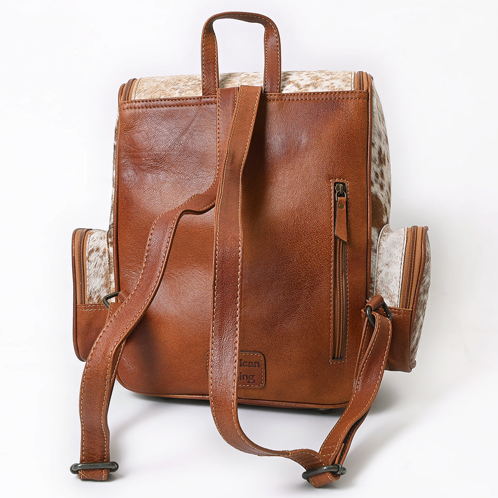 ADBG860 Western Cowhide Leather Backpack with Hand-Tooled Floral Accents & Turquoise Stone Becca by American Darling