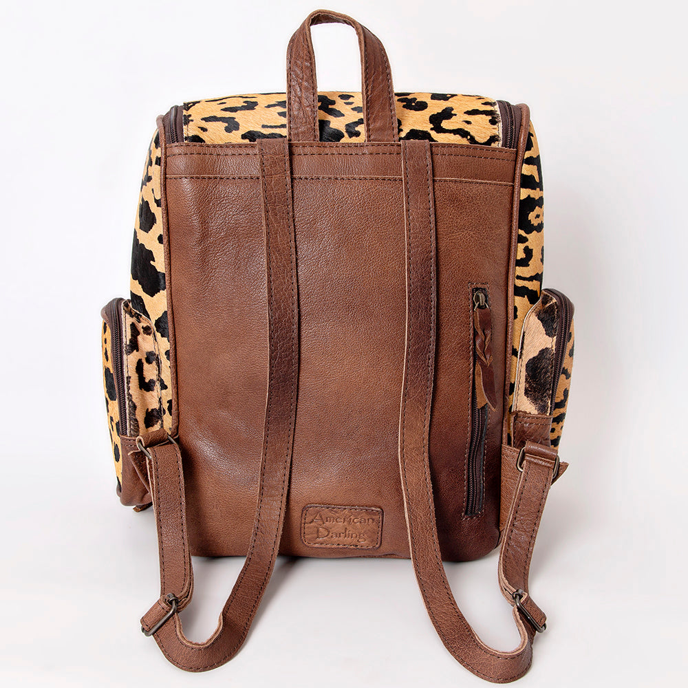 ADBG860 Western Cowhide Leather Backpack with Hand-Tooled Floral Accents & Turquoise Stone Becca by American Darling