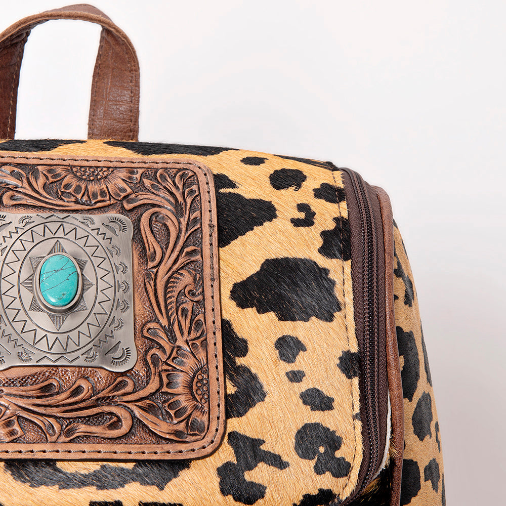 ADBG860 Western Cowhide Leather Backpack with Hand-Tooled Floral Accents & Turquoise Stone Becca by American Darling