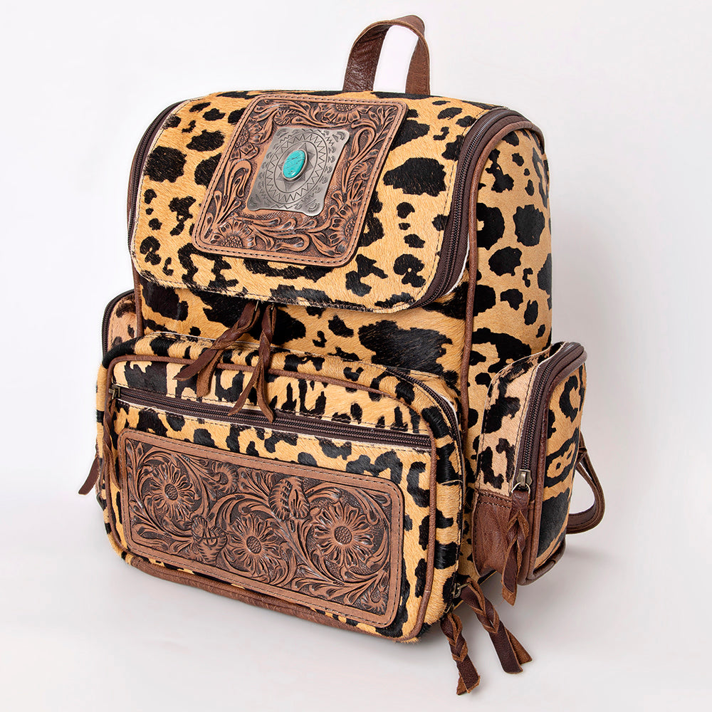 ADBG860 Western Cowhide Leather Backpack with Hand-Tooled Floral Accents & Turquoise Stone Becca by American Darling