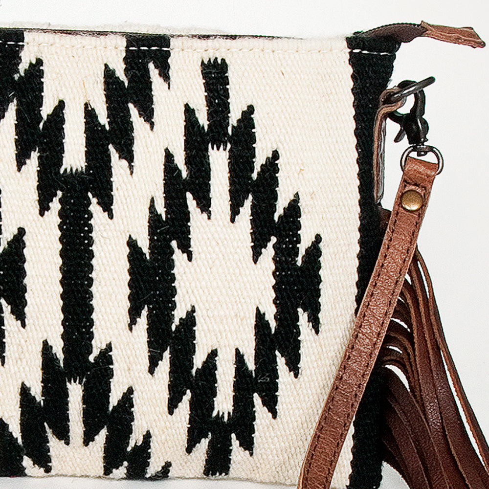 ADBG236 Handwoven Southwestern Fringe Shoulder Bag with Leather Fringe - Multicolor Pattern