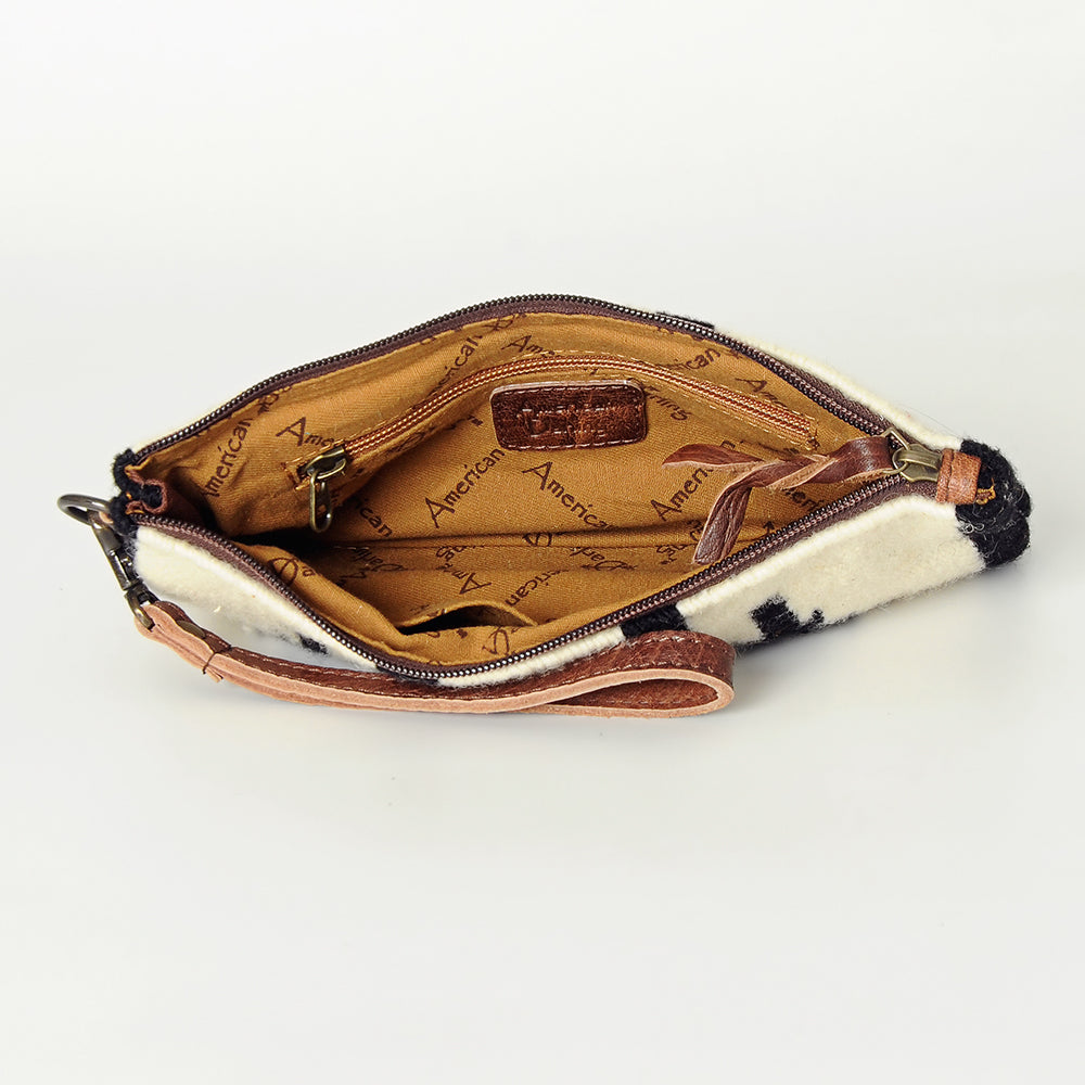 ADBG344 Multicolor Southwestern Wool Wristlet Clutch with Tribal Pattern and Leather Strap