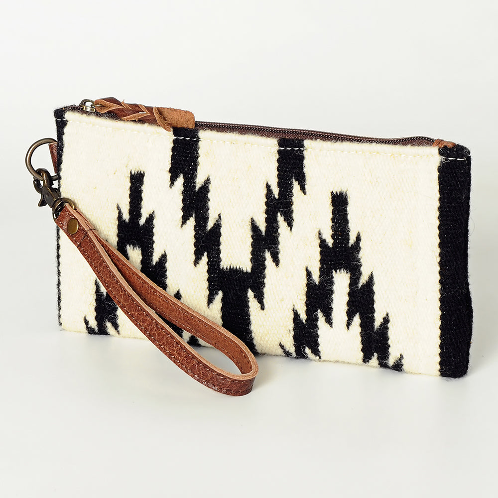 ADBG344 Multicolor Southwestern Wool Wristlet Clutch with Tribal Pattern and Leather Strap