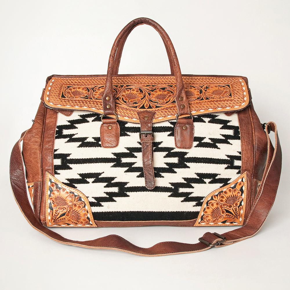 ADBG516 American Darling Tooled Leather & Saddle Blanket Duffel Bag Mae Western Travel Weekender