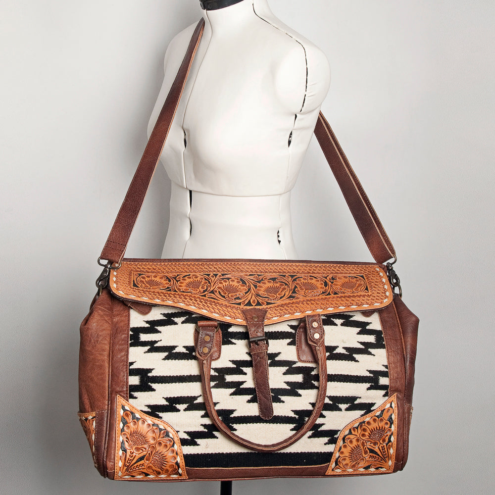 ADBG516 American Darling Tooled Leather & Saddle Blanket Duffel Bag Mae Western Travel Weekender