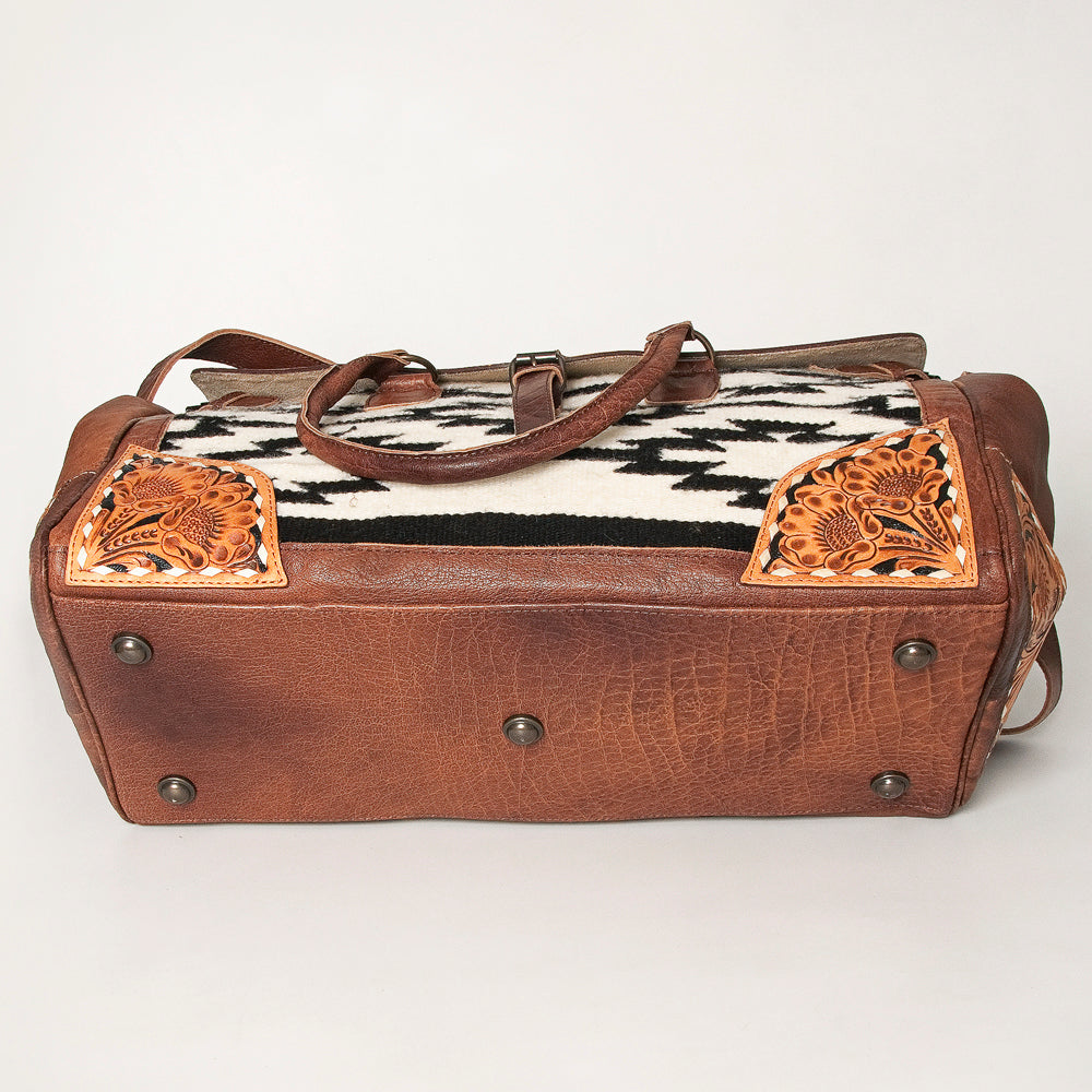 ADBG516 American Darling Tooled Leather & Saddle Blanket Duffel Bag Mae Western Travel Weekender