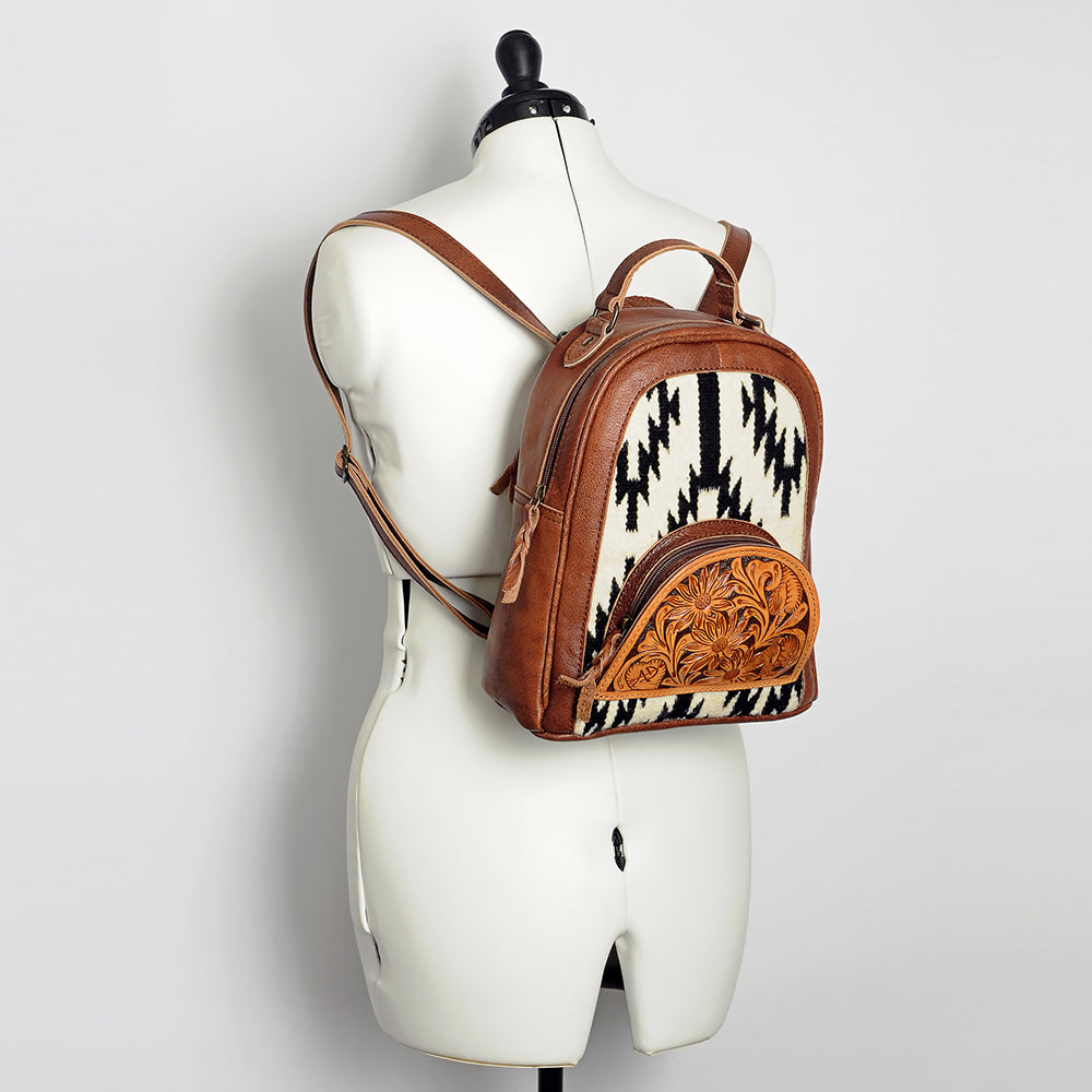 ADBGS156 Southwestern Saddle Blanket Backpack with Tooled Leather Accents - Western Style