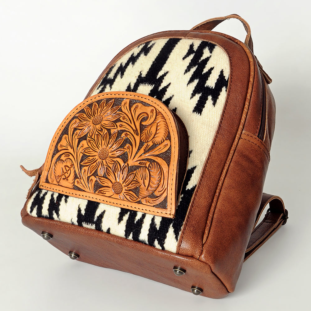 ADBGS156 Southwestern Saddle Blanket Backpack with Tooled Leather Accents - Western Style