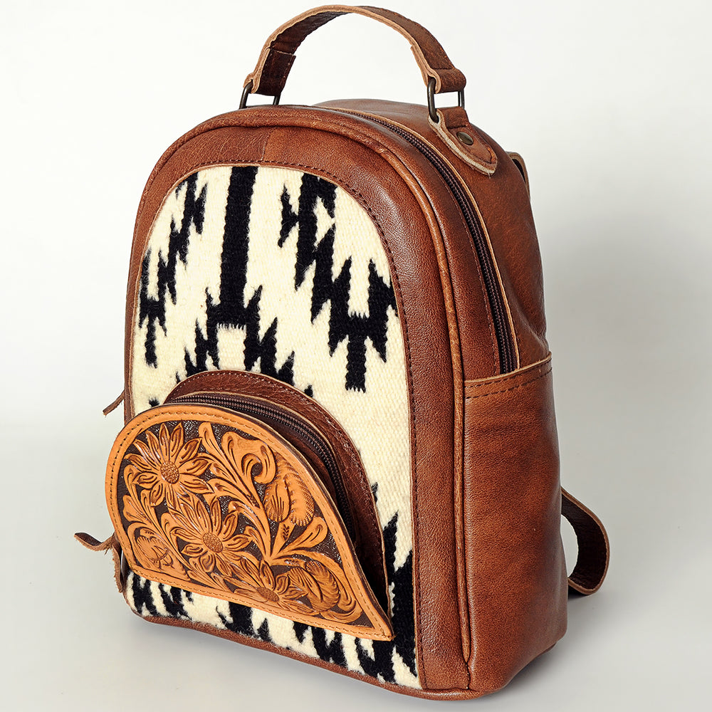 ADBGS156 Southwestern Saddle Blanket Backpack with Tooled Leather Accents - Western Style