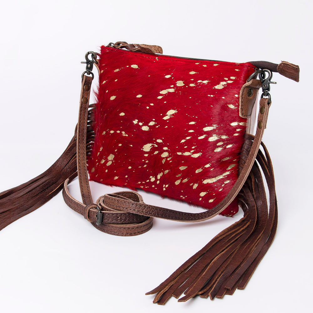 ADBG109 American Darling Hair-On Cowhide Western Crossbody Bag with Leather Fringe Detail