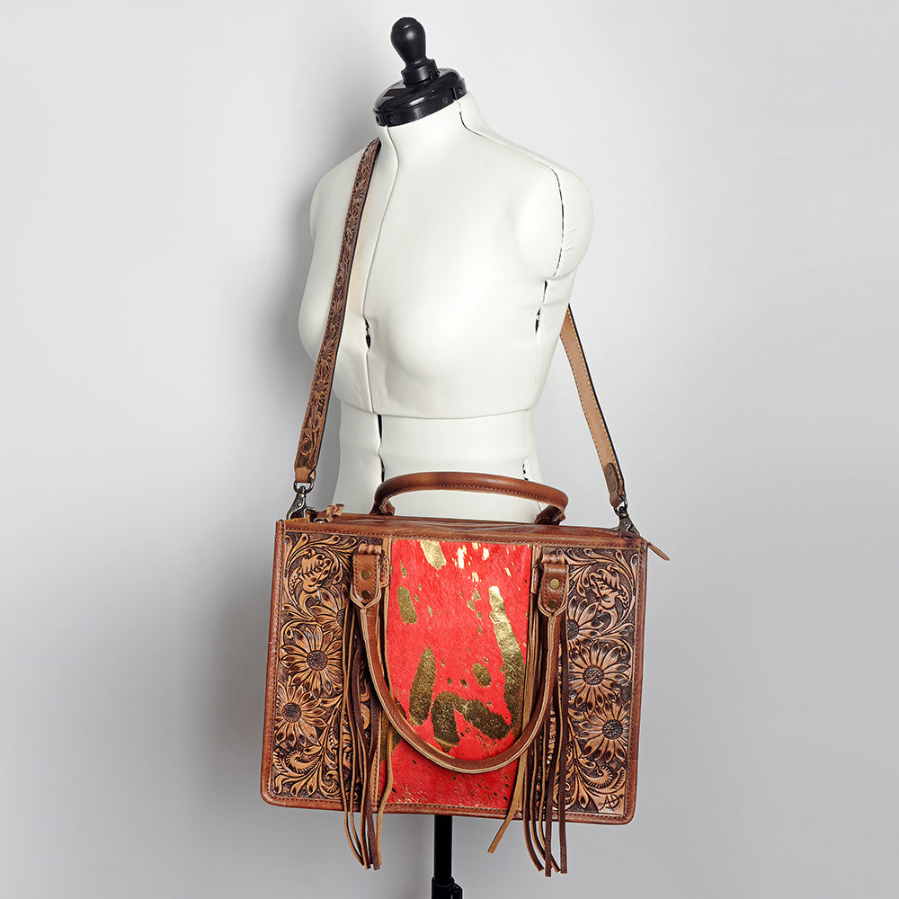 ADBG230 American Darling Western Tote Bag - Handcrafted Hair-On Cowhide & Hand-Tooled Leather