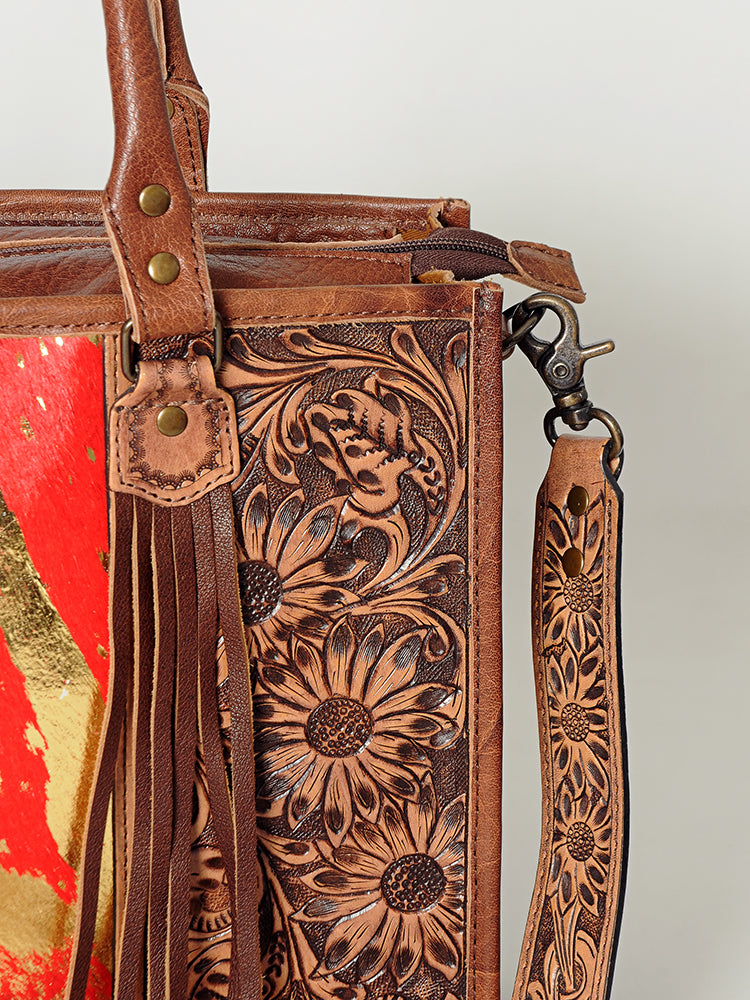 ADBG230 American Darling Western Tote Bag - Handcrafted Hair-On Cowhide & Hand-Tooled Leather