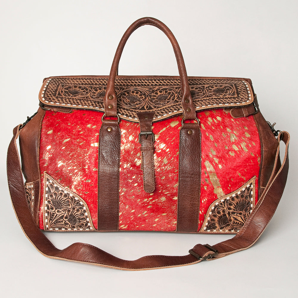 ADBG516 Large Cowhide and Tooled Leather Travel Duffle Bag Sage