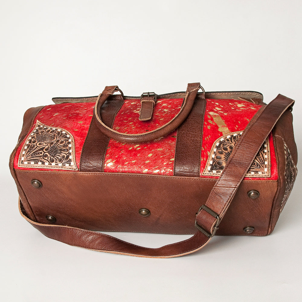 ADBG516 Large Cowhide and Tooled Leather Travel Duffle Bag Sage